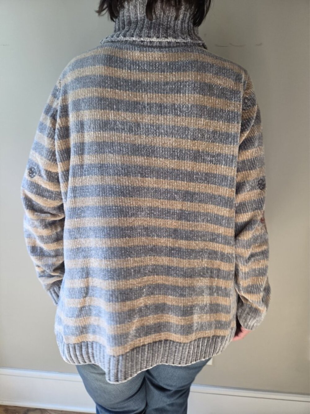 Coldwater Creek Luxe Chenille Turtleneck Sweater Gray Tan Snowflake Holiday 1X - Picture 7 of 10